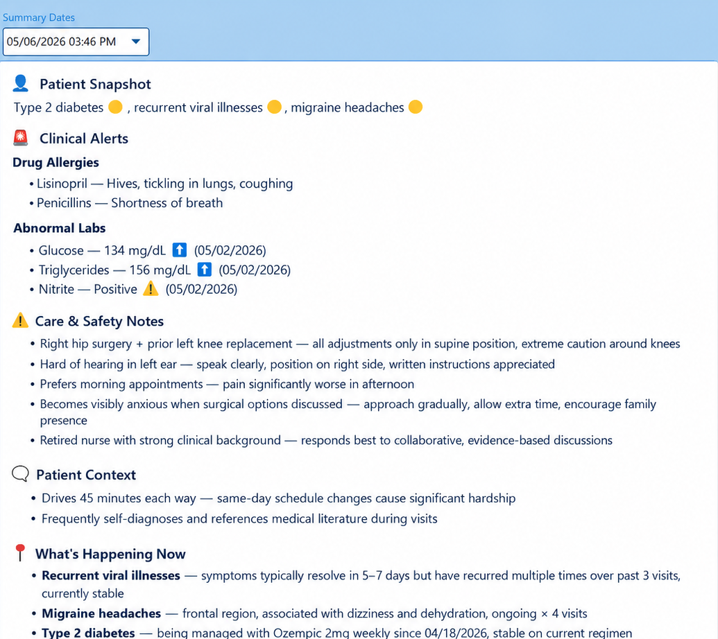 Alma AI Workflow - Clinical Summary tab